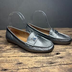 Coach Leather Driving Loafers Womens 7B Pewter Pebbled Leather Slip On Flats